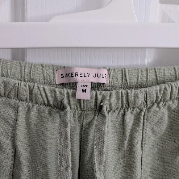 Sincerely Jules Women's Sage Green Linen Blend Elastic Waist Wide-Leg Pants - Picture 3 of 9